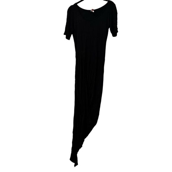 Coco Avante Short Sleeve Jersey Knit Asymmetric Hem Midi Dress Black Large - Picture 7 of 9